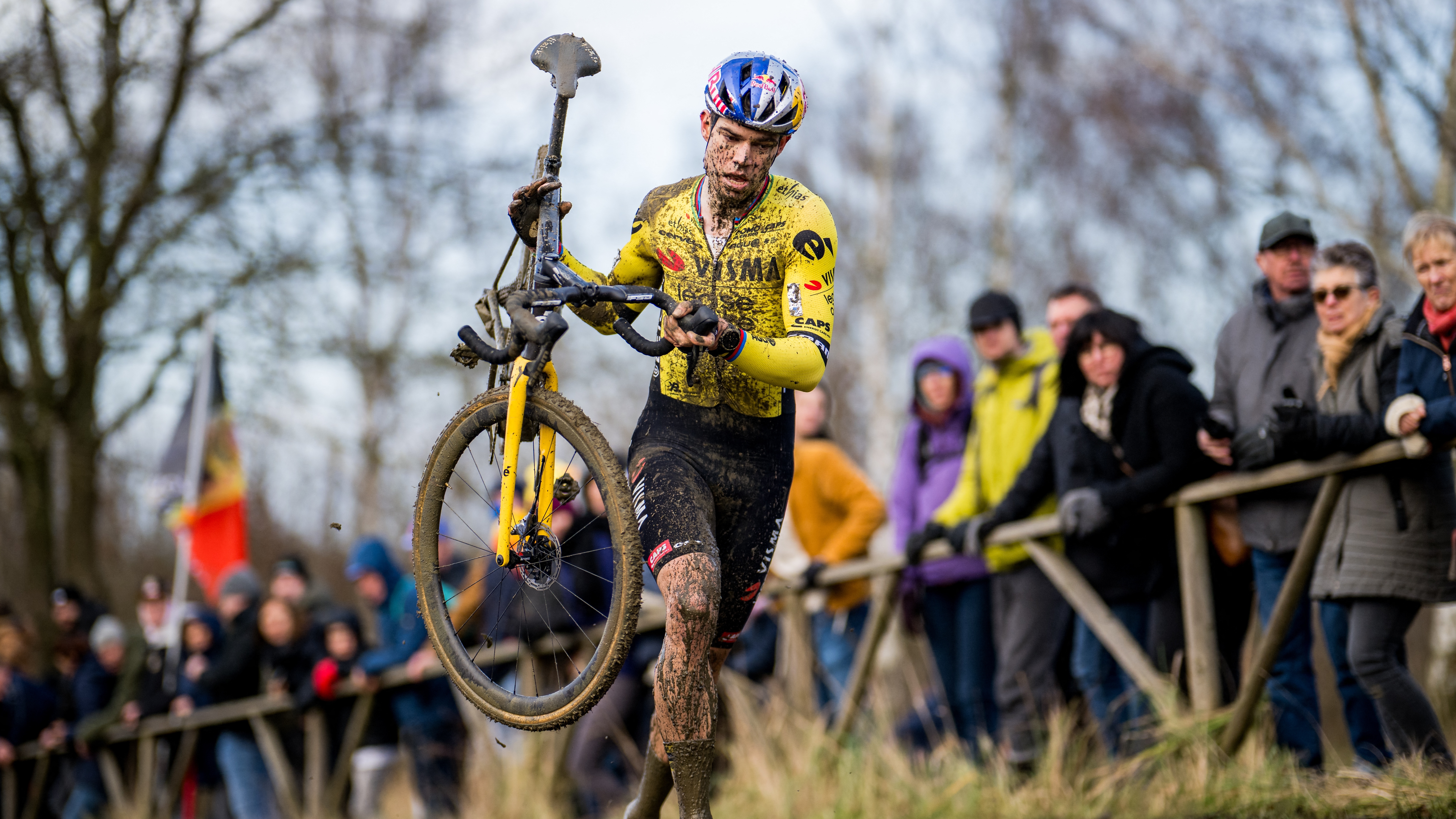 Belgian Wout van Aert pictured in action during the men's elite race of the 'GP Sven Nys' cyclocross cycling event on Monday 01 January 2024 in Baal, stage 4/8 in the X2O Badkamers 'Trofee Veldrijden' competition. 