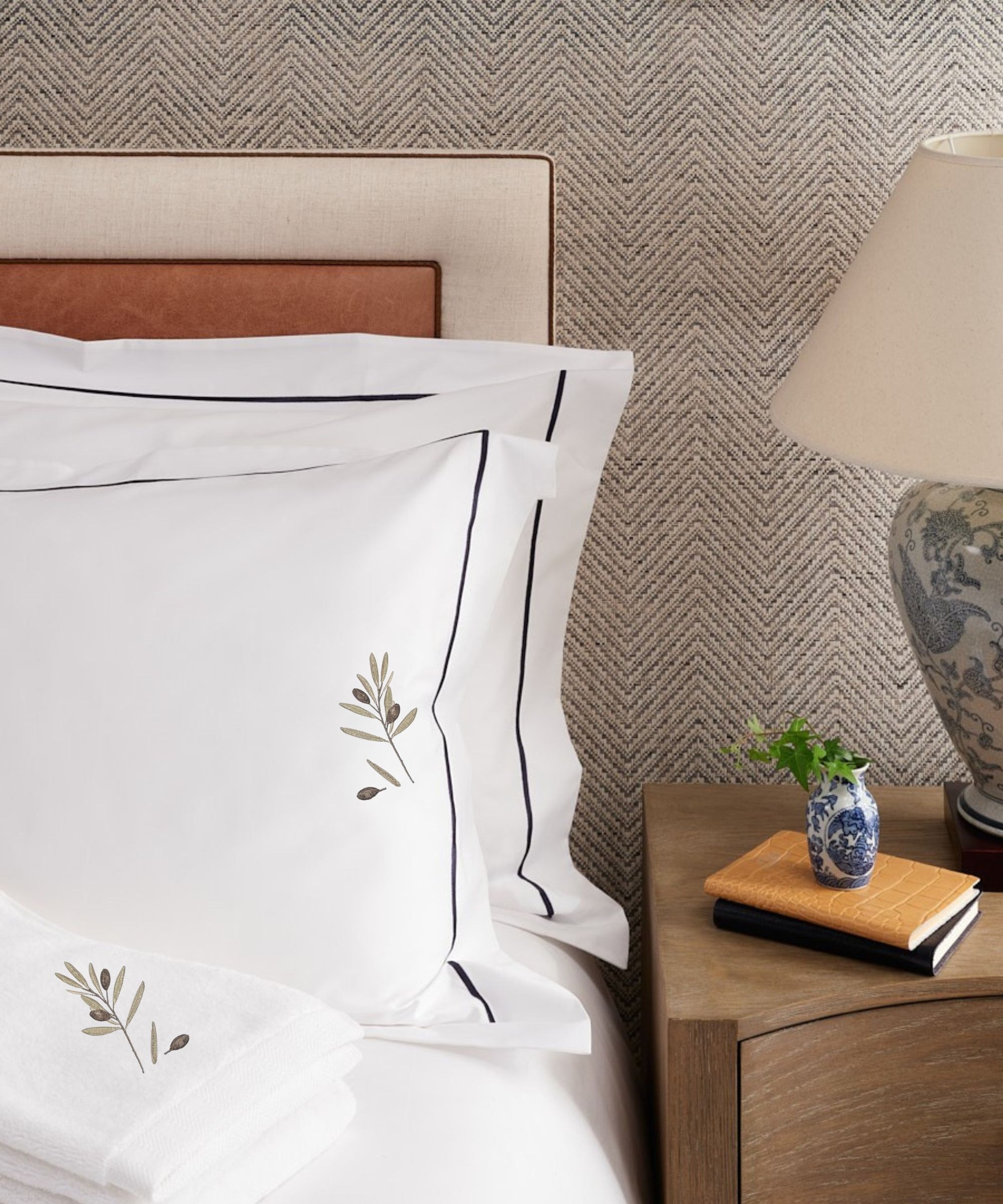 White embroidered bedding