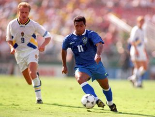 Romario in action for Brazil against Sweden at the 1994 World Cup.