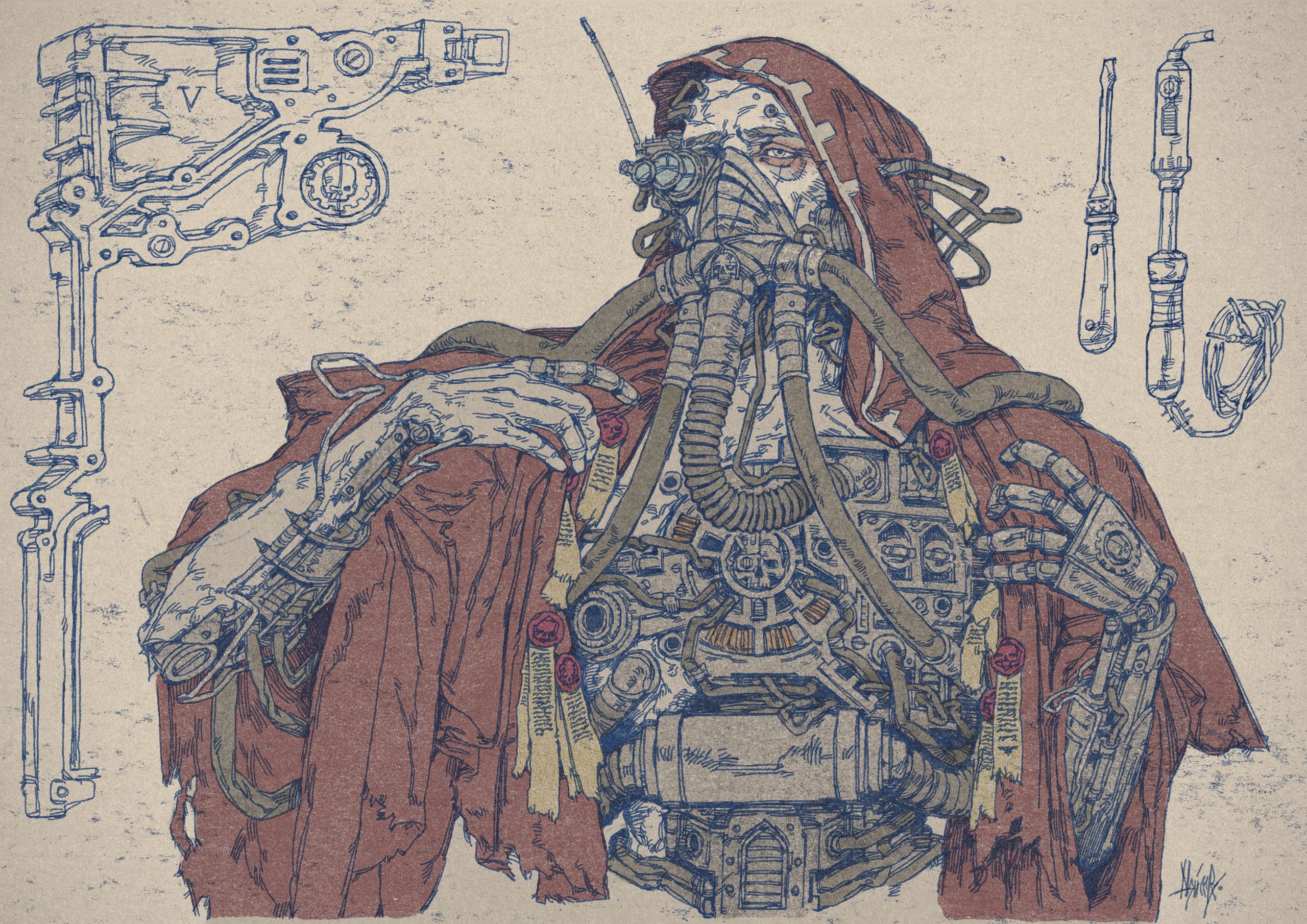 From ents to tech priests, this artist fuses machinery and organic biomatter to create imaginative fantasy characters