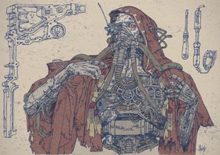 Art that blends organic and artificial mechanical forms