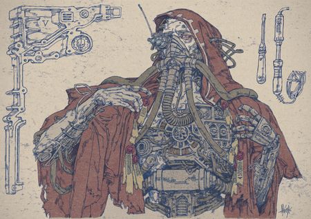 Art that blends organic and artificial mechanical forms