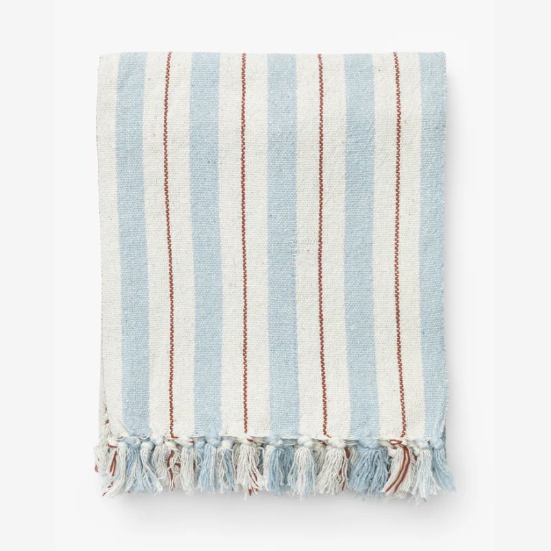 blue and white striped throw
