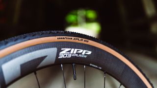 Zipp 303 XPLR rim and Goodyear tire detail