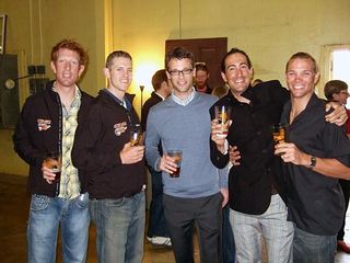 Trent Wilson (2nd r) with his 'mates' at the brewery for the team launch.