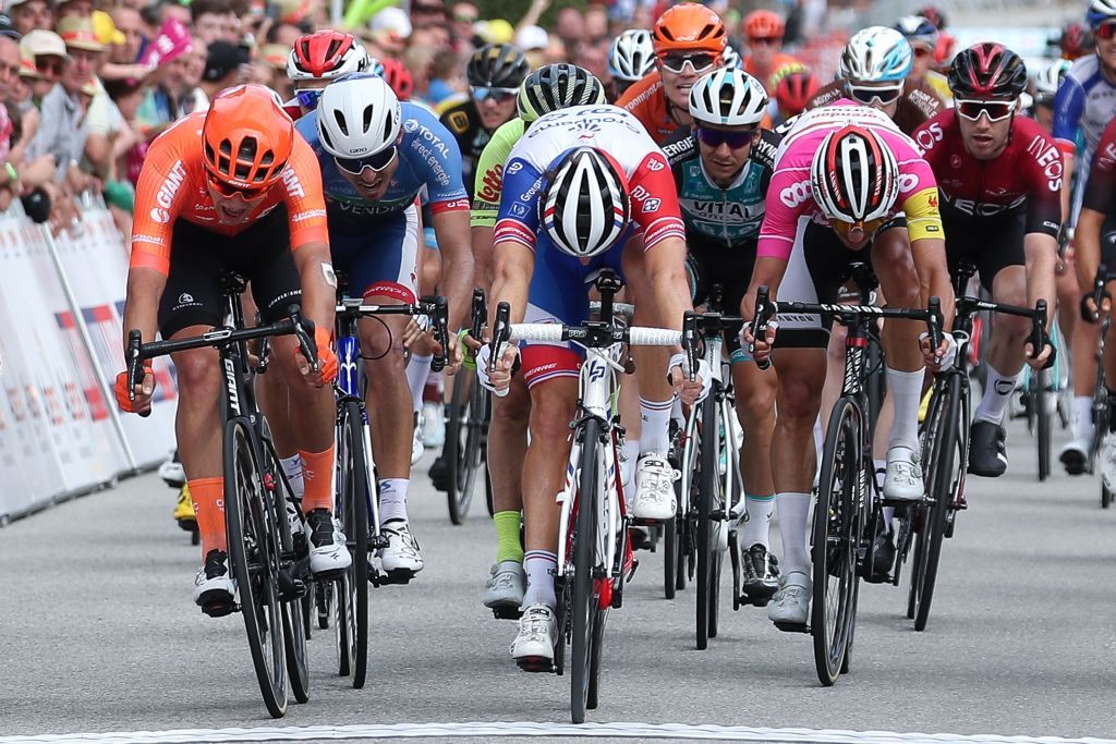 Groupama-FDJ’s Arnaud Démare (centre) wins stage 4 of the 2019 Tour de Wallonie in Lierneux