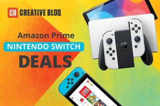 Three models of the Nintendo Switch promoting Prime Day deals. 