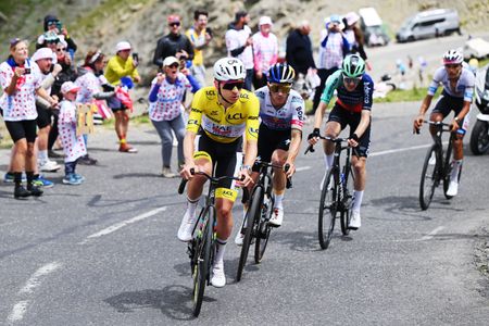 Tadej Pogacar controls the pace on the Col du Galibier with Remco Evenepoel, Paul Seixas and Isaac Del Toro on his wheel during stage 20 of the Tour de France 2026 (Dario Belingheri/Getty Images)
