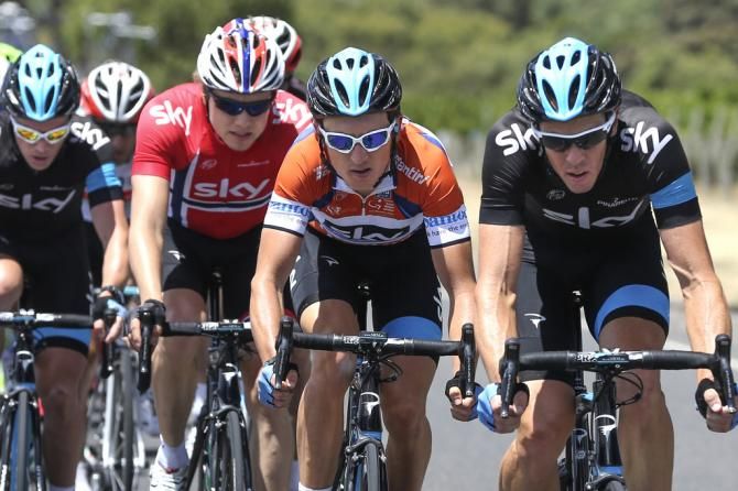 Geraint Thomas in the ochre kersey