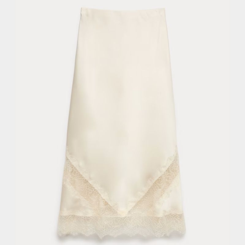 Gonna midaxi in satin e pizzo di M&S