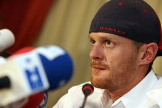 Floyd Landis in 2006 giving a press conference after testing positive in the Tour de France