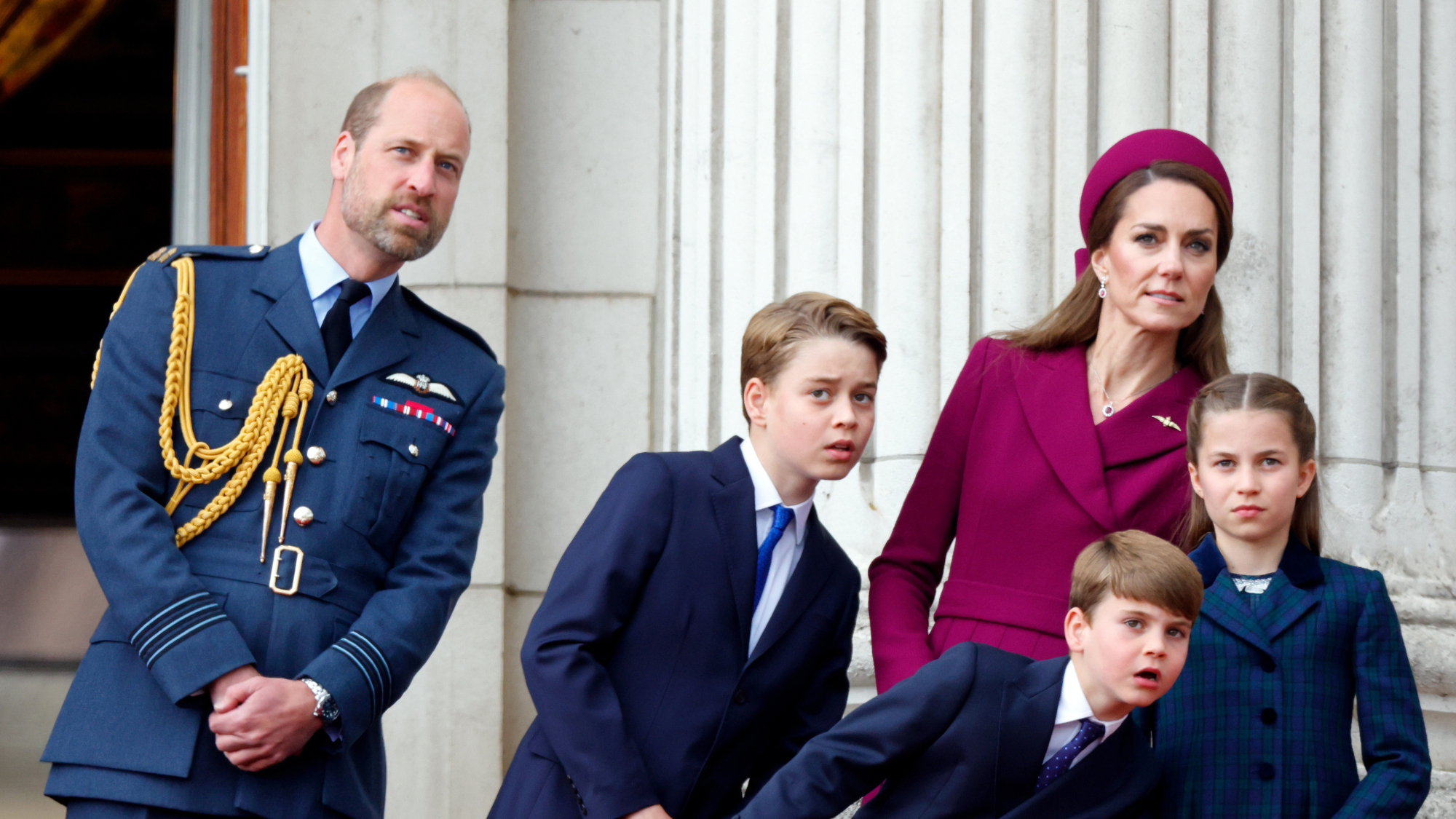 The Royal Family Watch Military Procession To Mark The 80th Anniversary Of VE Day