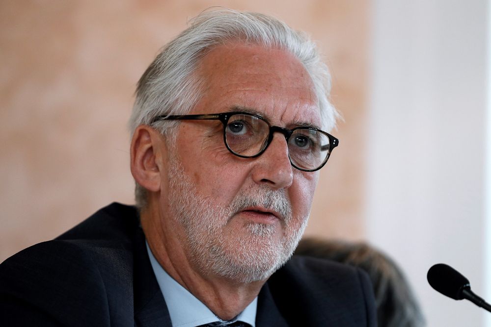 UCI President Brian Cookson looks on during a press conference on mechanical fraud, in Paris, on June 27, 2016.