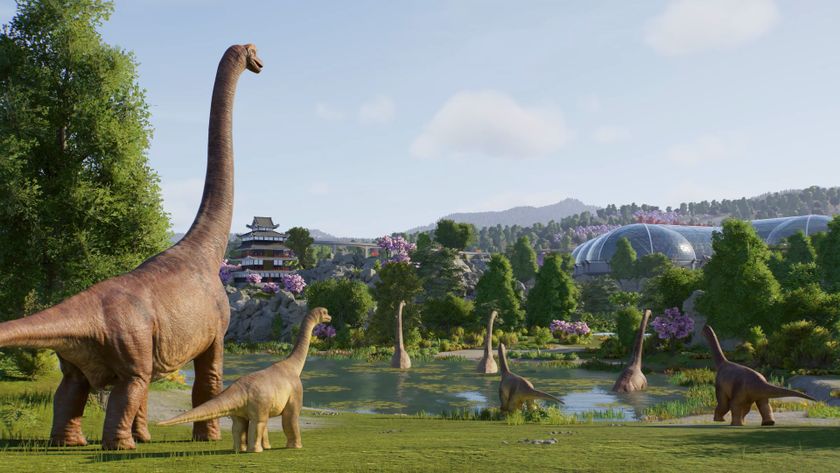 A group of herbivore dinosaurs in Jurassic World Evolution 3.