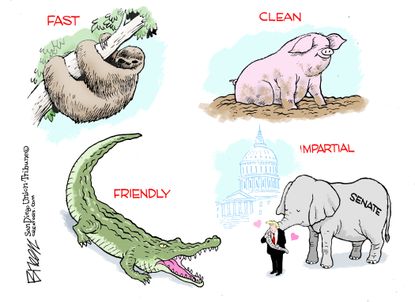 Political Cartoon U.S. Trump Impeachment trial GOP animals
