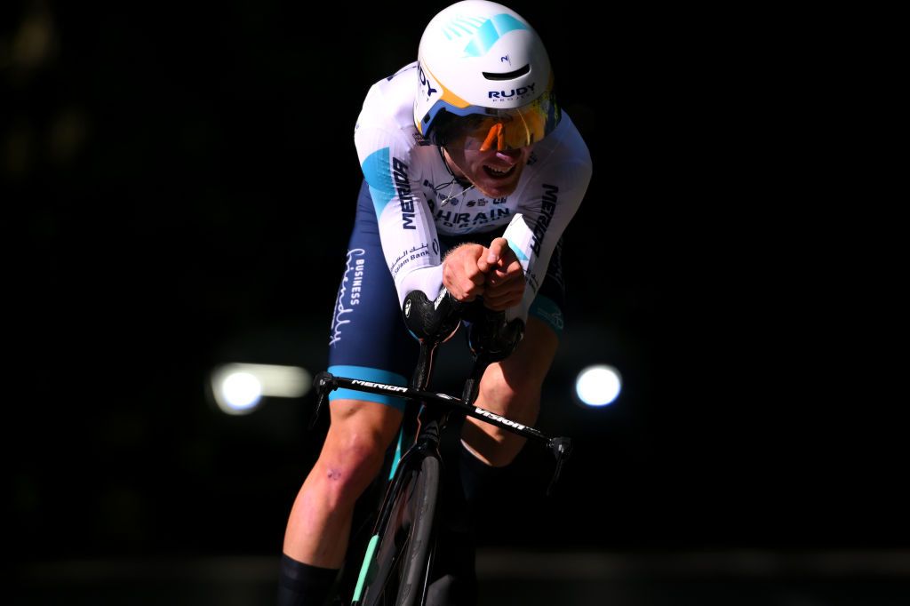 DIFFERDANGE LUXEMBOURG SEPTEMBER 21 Fred Wright of The United Kingdom and Team Bahrain Victorious sprints during the 84th Tour de Luxembourg 2024 Stage 4 a 155km individual time trial stage from Differdange to Differdange UCIWT on September 21 2024 in Differdange Luxembourg Photo by Tim de WaeleGetty Images