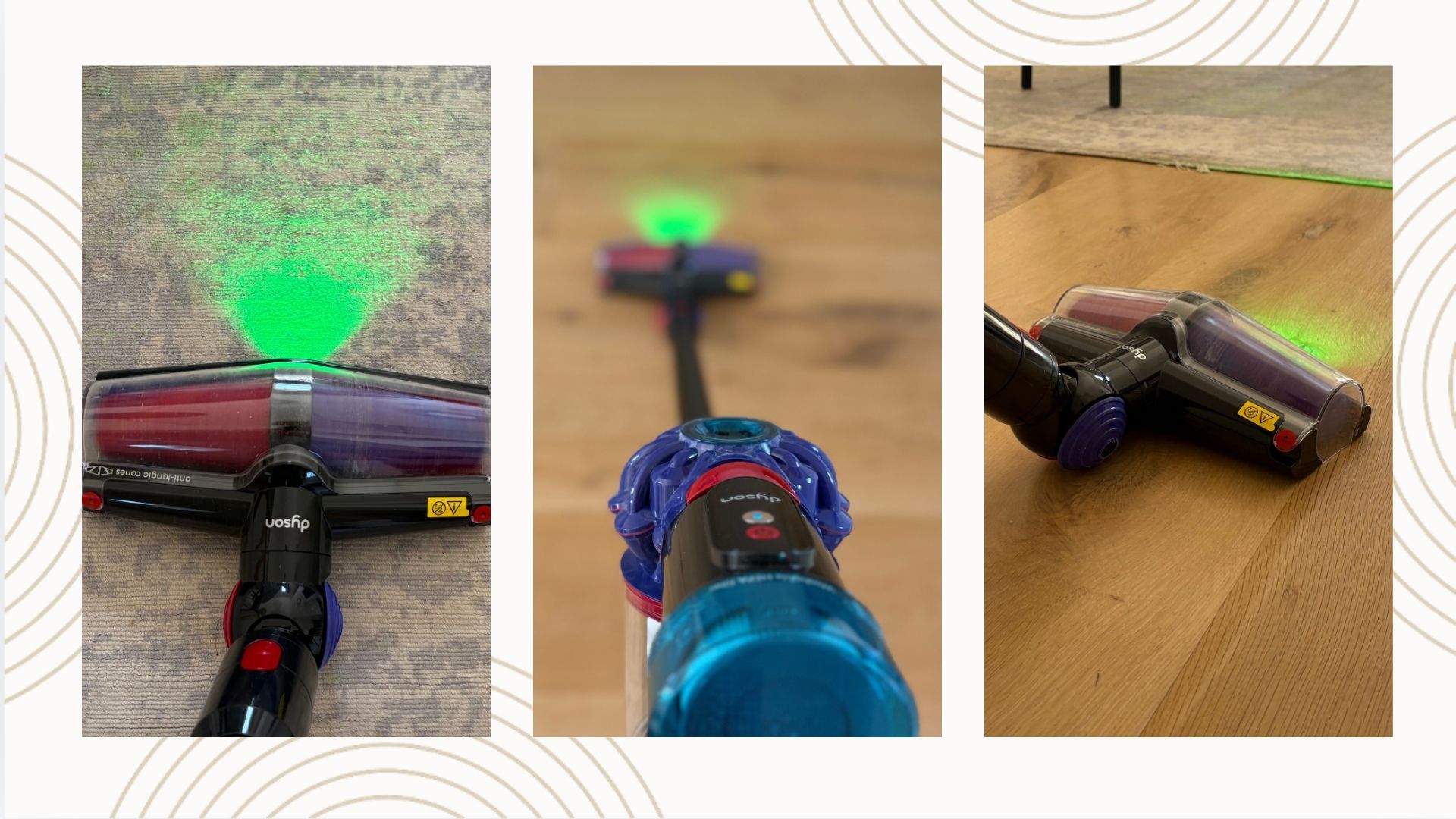 Testing the Dyson V10 Konical Cordless Vacuum showing it vacuuming the floor