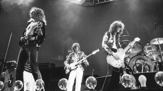 Robert Plant, John Paul Jones and Jimmy Page of Led Zeppelin 1975