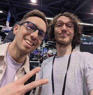 Cory Wong (left) and GW.com EIC Michael Astley-Brown at the 2024 NAMM show