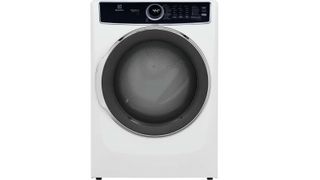 A white electrolux dryer on a white background