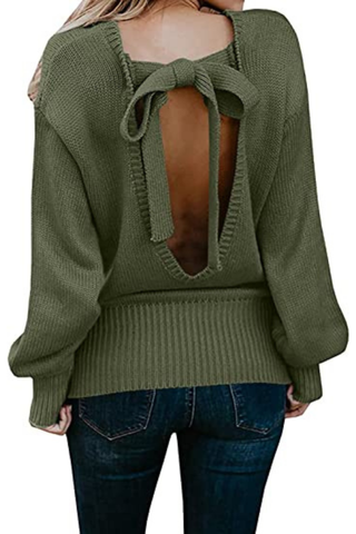 Chuanqi Womens Oversized Sweaters Winter Sexy Open Back Pullover Sweater Chunky Cable Knit Tops