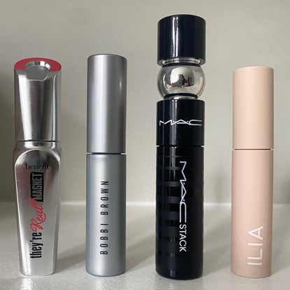 a picture of some of the best travel mascaras, including bobbi brown, ilia, benefit, mac
