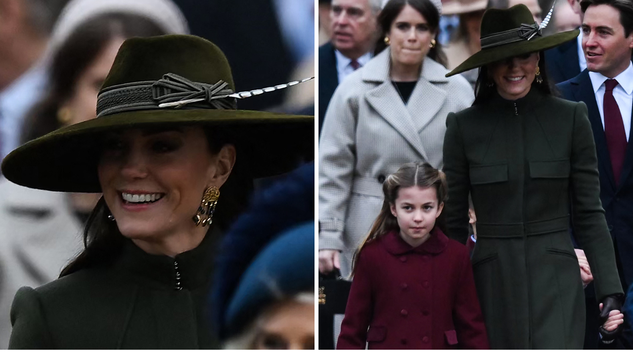 Kate&#039;s Christmas outfit includes a chic feathered hat and what could be new earrings 