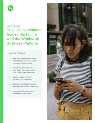 Whitepaper cover with title and text and right hand side image of female in a striped top using a smartphone