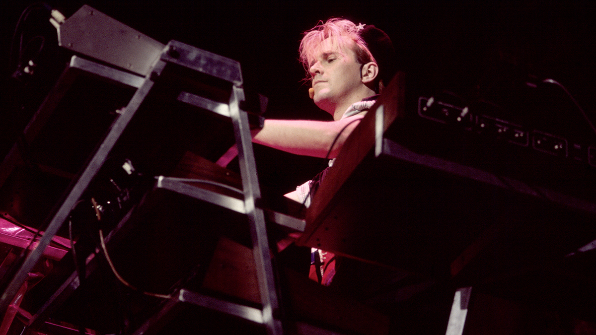 British New Wave &amp; Pop musician Howard Jones plays keyboards as he performs onstage at Forest Hills Stadium, Queens, New York, August 3, 1984. (Photo by Gary Gershoff/Getty Images)