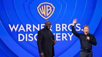 Shaquille O'Neal and Conan O'Brien at the Warner Bros. Discovery upfront
