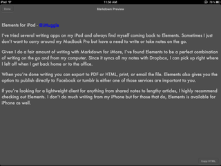 Elements for iPad allows you to preview Markdown quickly