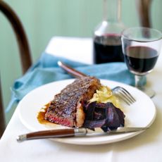 Pomegranate Molasses Griddled Steak, with Roasted Beetroot and Garlic Mash recipe-woman and home