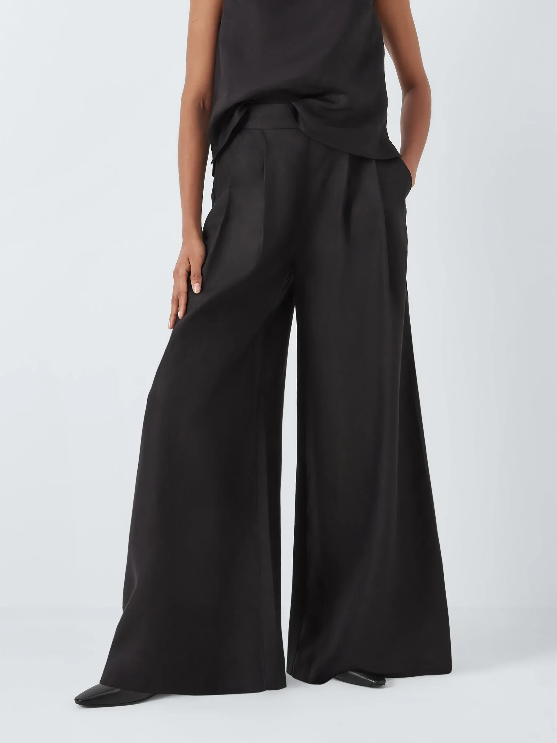 John Lewis Linen Palazzo Trousers, Black