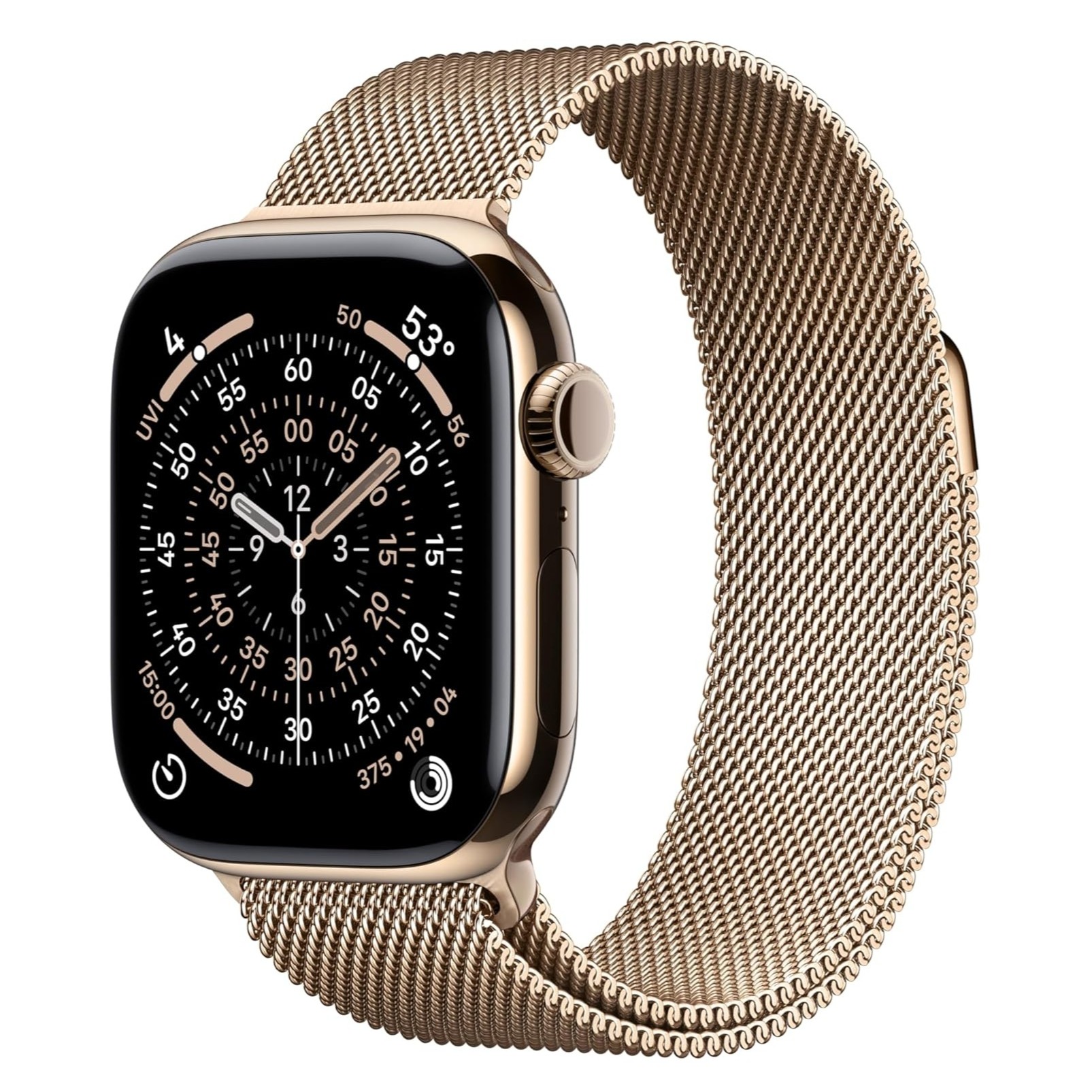 Apple Watch Series 11 gold titanium case with gold Milanese loop