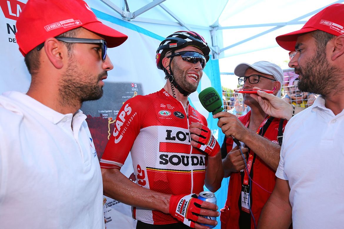 Tomasz Marczynski after his second stage win of the 2017 Vuelta a Espa&ntilde;a