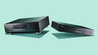 4k Blu-ray players on colored background