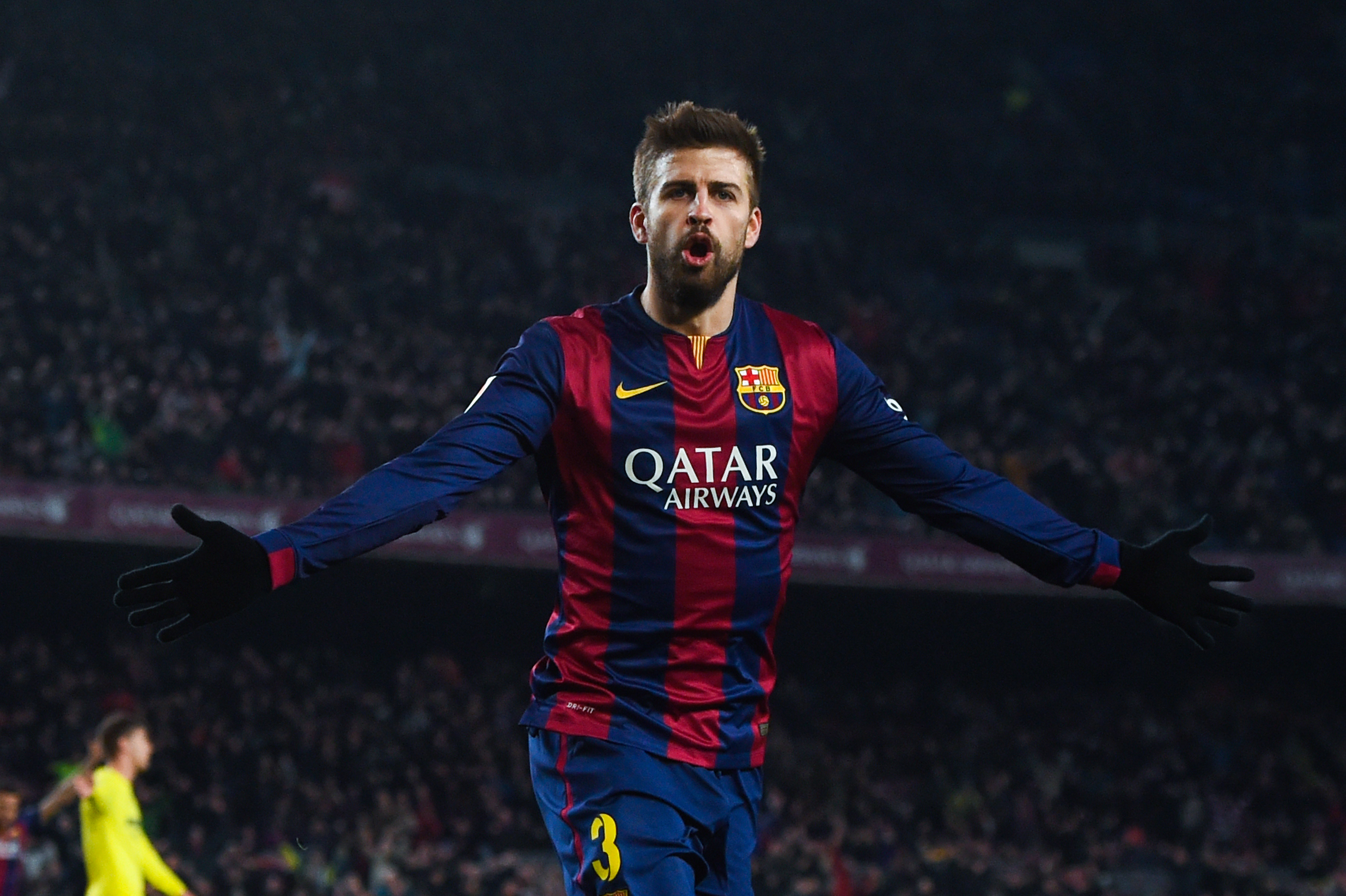 News Gerard Pique celebrates after scoring for Barcelona in opposition to Villarreal in the Copa del Rey in February 2015.