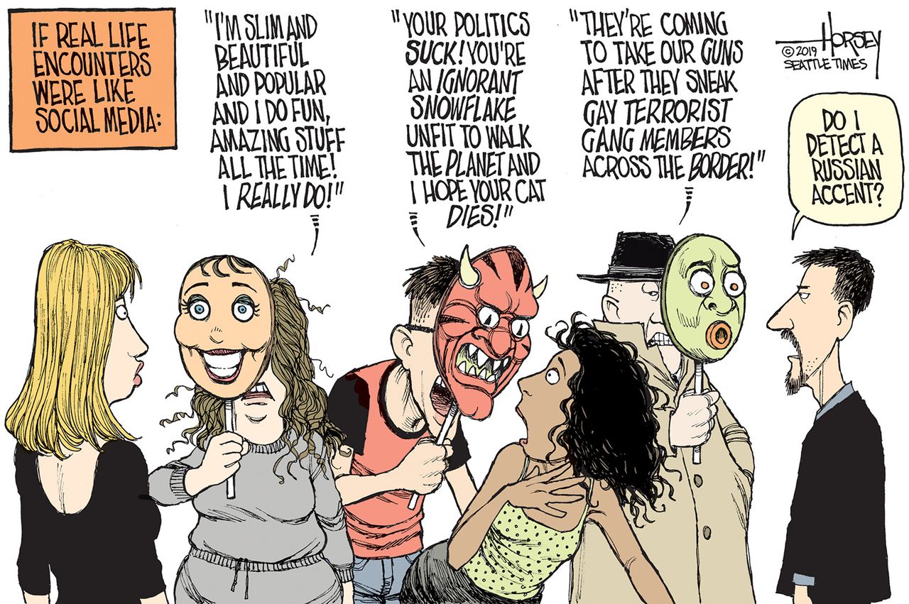 Editorial Cartoon U.S. Social Media Masks Reality Perception