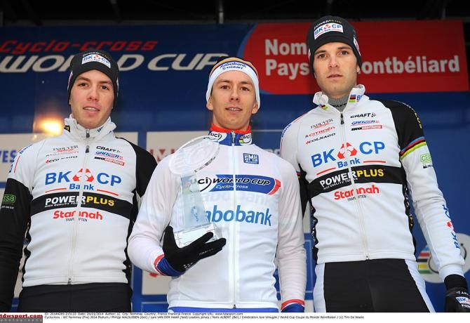 The 2014 World Cup final podium: Philipp Walsleben, Lars van der Haar and NIels Albert