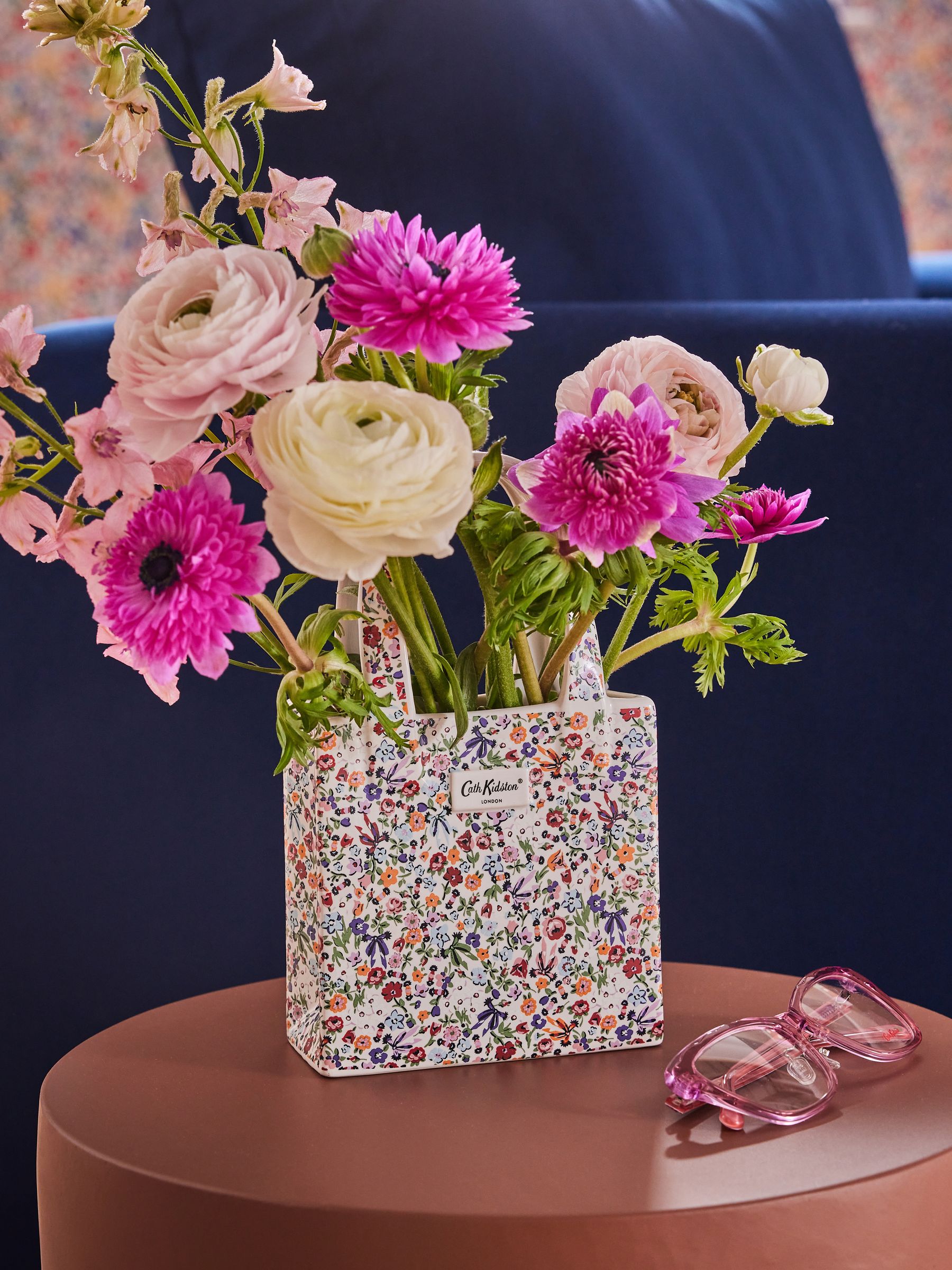 Cath Kidston Pink/blue Floral Handbag Vase - Size One