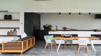 open plan kitchen diner with sliding doors