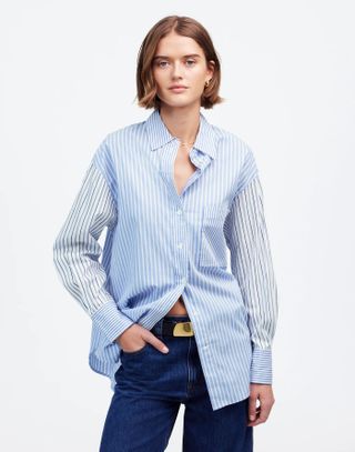 Madewell, Poplin Oversized Button-Up Shirt in Mixed Stripe