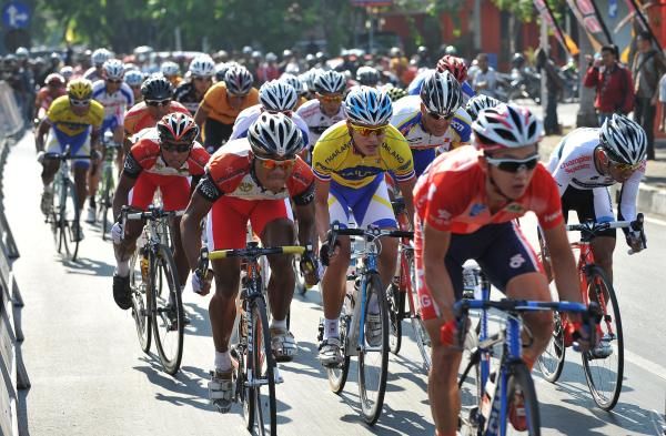 Rider racing at full speed.