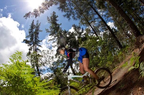 A rider makes her way through the Saasveld singletrack