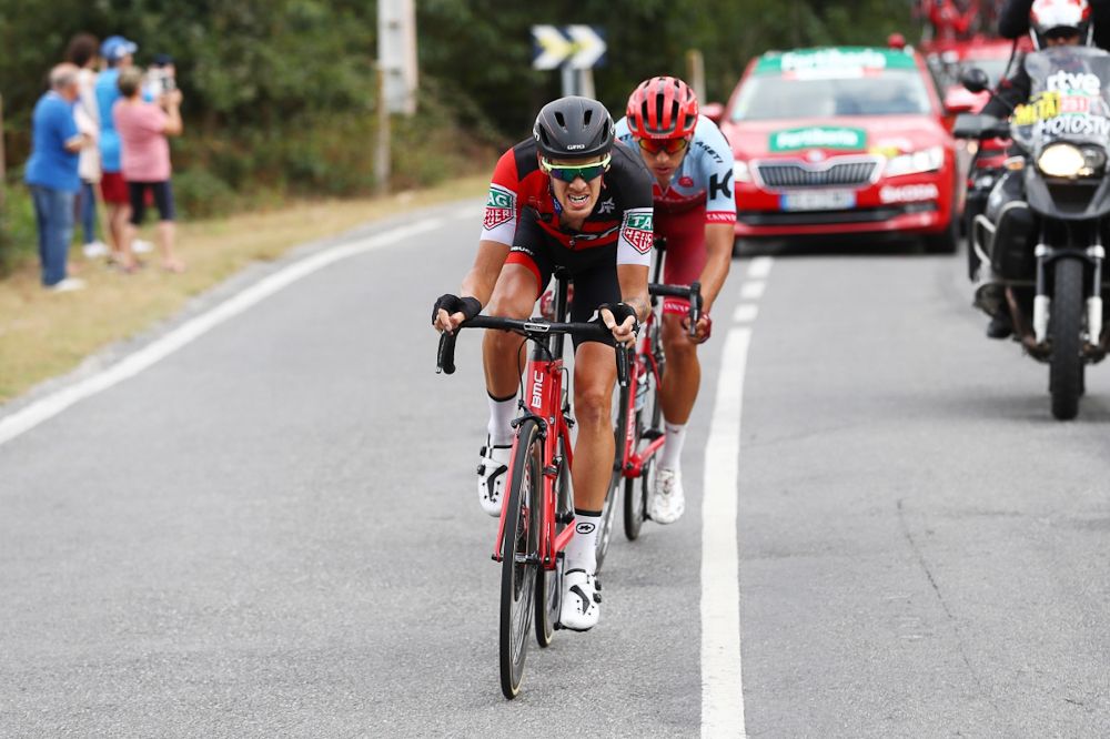 Alessandro De Marchi and Jhonatan Restrepo ride to the finish of stage 11 at the Vuelta