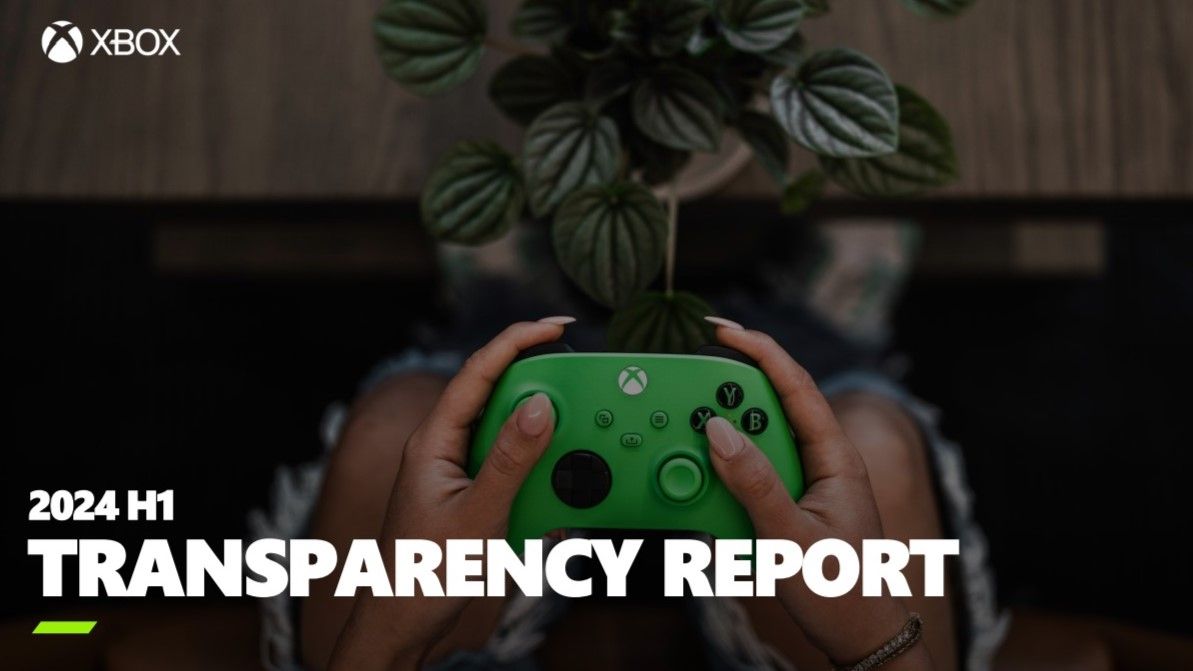 Xbox 2024 Transparency Report cover showing person holding green controller