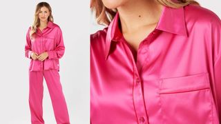 Chelsea Peers Hot Pink Satin Oversized Pajamas