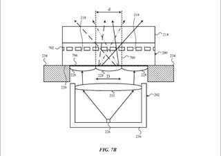 An illustration from the patent showing how lenses will focus light onto the fingerprint sensor.