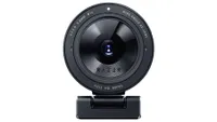 Black circular Razer Kiyo Pro webcam on white background