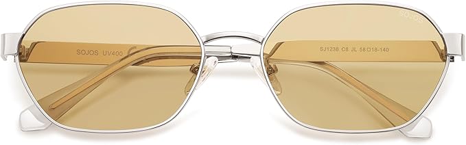 SOJOS, Sojos Trendy Polarized Hexagon Sunglasses for Women Men, Uv400 Retro Rectangle Shades Sj1238, Silver/light Brown